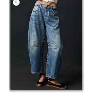 Sweetkama Women's Blue Denim wide leg barrel Jeans